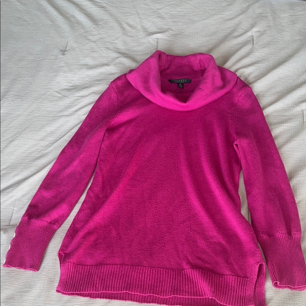 Lauren Ralph Lauren Petite Medium Fuschia Roll Down Neck Sweater